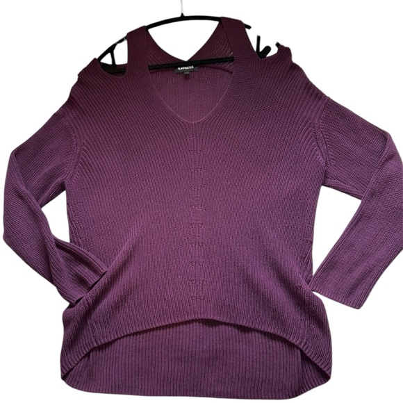 Express Purple Cold Shoulder Sweater - Picture 3 of 5